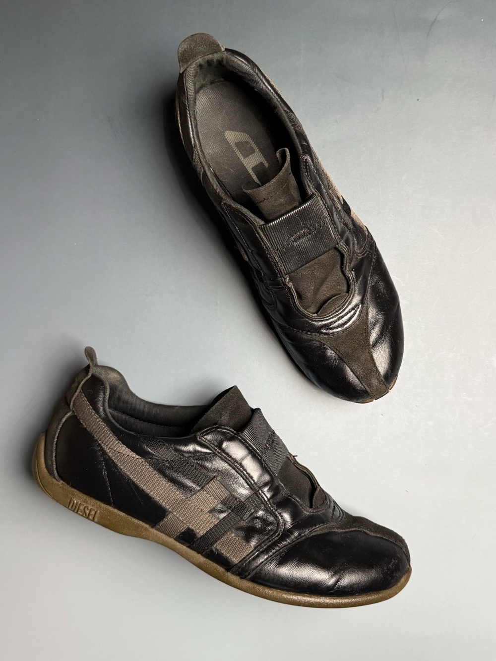 Vintage Diesel Leather and Suede Black & Gray Sneakers Size 6